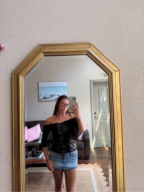 Vintage Black Off-Shoulder Sequin Top